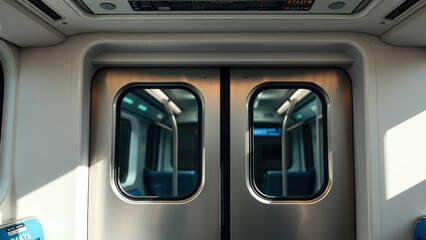 Fototapeta premium Close-up of train doors with a view of the interior