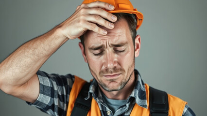 Tired Construction Worker Holding His Head