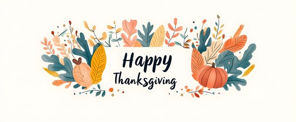 Happy Thanksgiving Card with Autumn Leaves