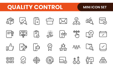 Quality Control line icon set. Included the icons as inspect, QA, qualify, quality control, check, verify, and more.