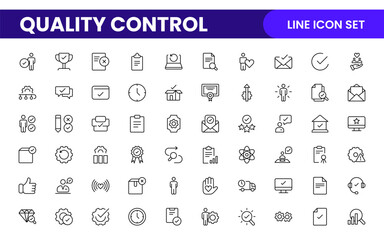 Quality Control line icon set. Included the icons as inspect, QA, qualify, quality control, check, verify, and more.