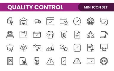 Quality Control line icon set. Included the icons as inspect, QA, qualify, quality control, check, verify, and more.