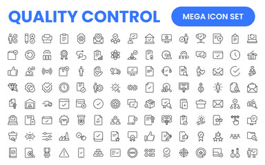 Quality Control line icon set. Included the icons as inspect, QA, qualify, quality control, check, verify, and more.