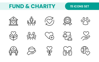 A Complete Icon Set for Charity Organizations, Fundraising Events, Nonprofit Campaigns, Donation Drives, Volunteer Programs, Social Justice, and Community Support Activities