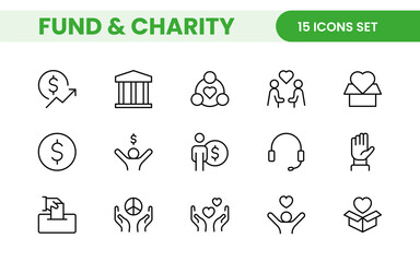 A Complete Icon Set for Charity Organizations, Fundraising Events, Nonprofit Campaigns, Donation Drives, Volunteer Programs, Social Justice, and Community Support Activities