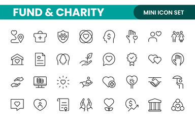 A Complete Icon Set for Charity Organizations, Fundraising Events, Nonprofit Campaigns, Donation Drives, Volunteer Programs, Social Justice, and Community Support Activities
