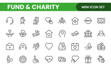 A Complete Icon Set for Charity Organizations, Fundraising Events, Nonprofit Campaigns, Donation Drives, Volunteer Programs, Social Justice, and Community Support Activities
