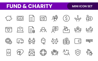 A Complete Icon Set for Charity Organizations, Fundraising Events, Nonprofit Campaigns, Donation Drives, Volunteer Programs, Social Justice, and Community Support Activities