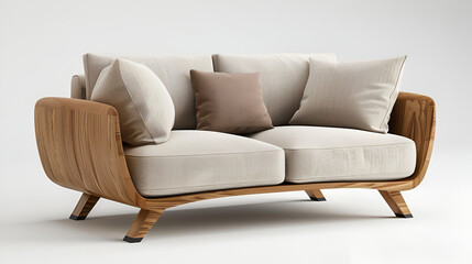 Fototapeta premium Modern Minimalist Sofa in Neutral Tones on a White Background ,Modern beige sofa isolated on white background