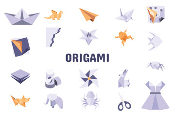 Origami Flat Vector Illustration Icon Sticker Set Design Materials