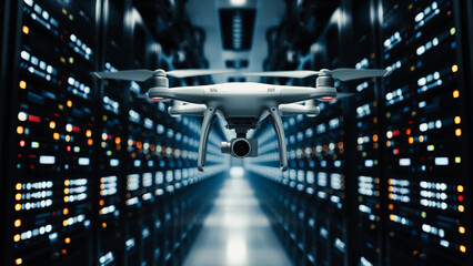 Drone Flying Through Server Room