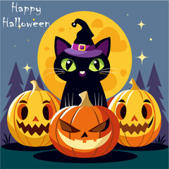 halloween cat with pumpkin