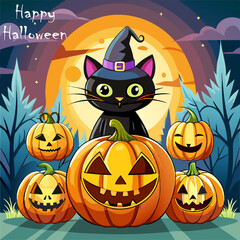 halloween cat with pumpkin