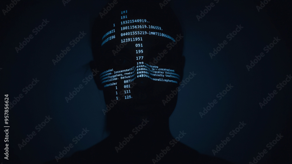 Poster hacker silhouette with digital code