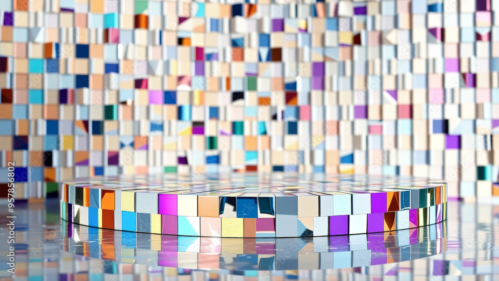 Poster abstract colorful tile background with platform