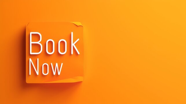 white  'Book Now' text on orange note
