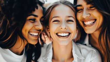 Fototapeta premium Three Young Women Smiling Close Up