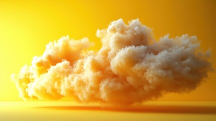 3D render of a white fluffy cloud levitating in a room with a yellow background, modern abstract design.