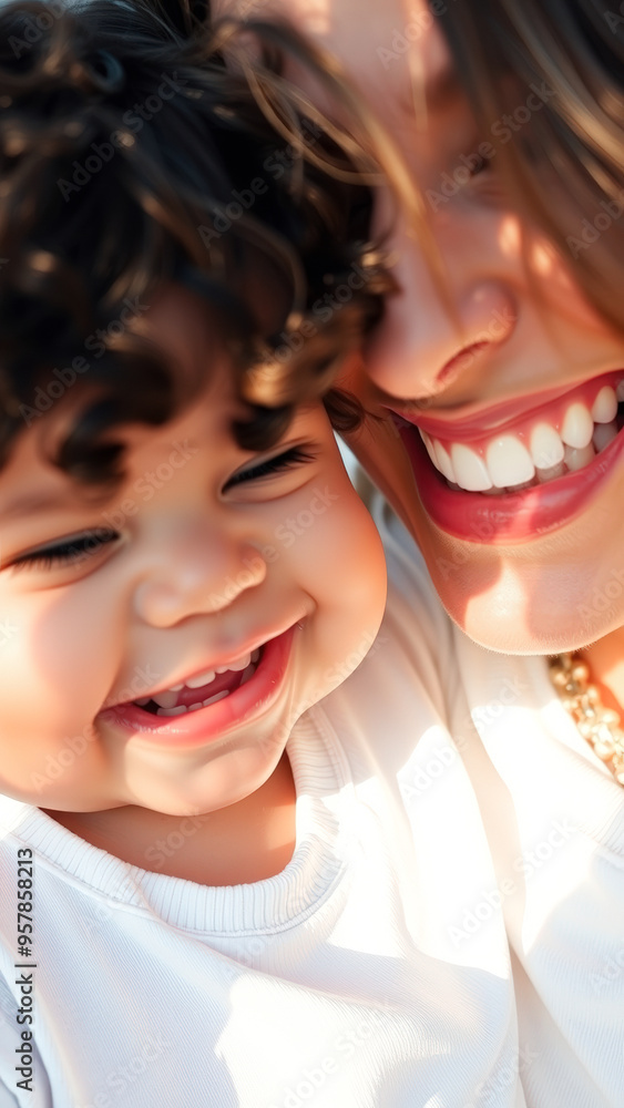 Sticker Mother and Son Smiling Together