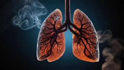Image of damaged lungs surrounded by cigarette smoke 102