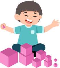 Kid Playing Pink Tower Montessory