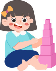 Kid Playing Pink Tower Montessory