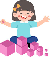 Kid Playing Pink Tower Montessory
