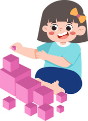 Kid Playing Pink Tower Montessory