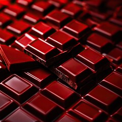 Luxurious red chocolate bars arranged artfully, perfect for tempting desserts and indulgent treats.