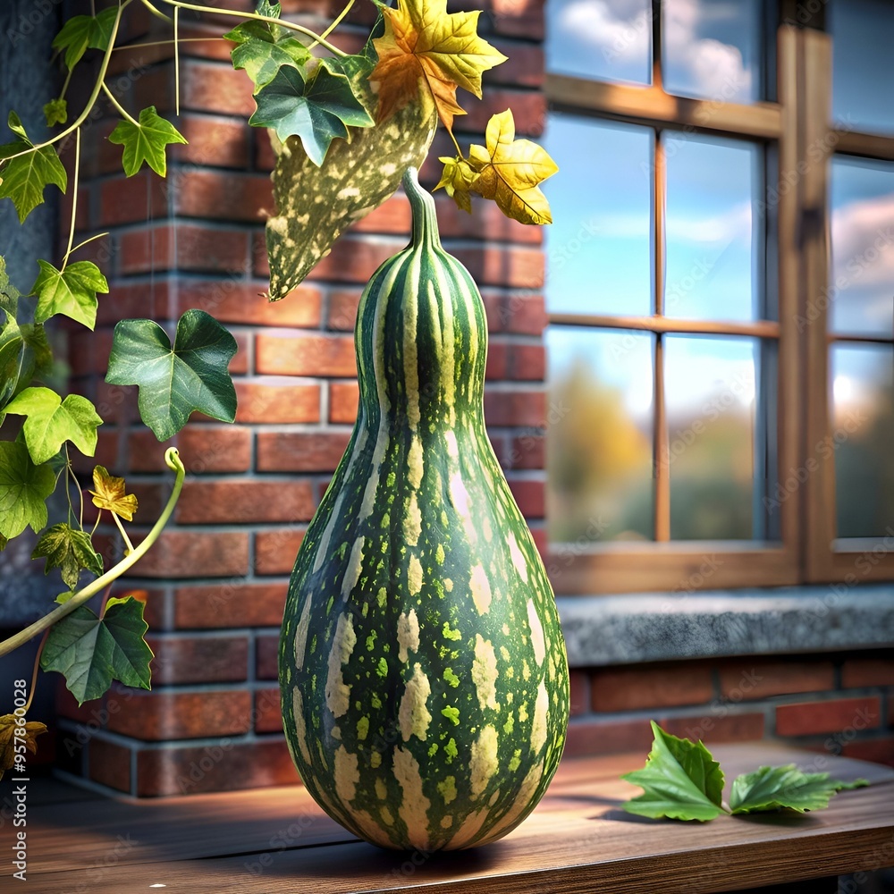 Poster A vibrant 3D illustration of a unique and colorful ivy gourd. showcasing its intricate patterns and textures.