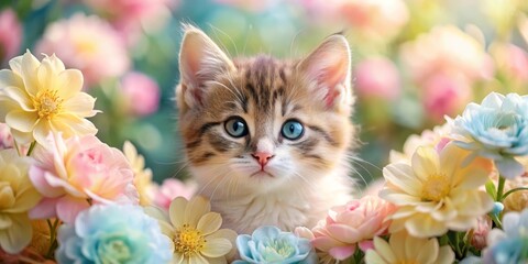 cat and flowers