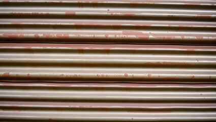 Obraz premium A close-up view of a weathered metal shutter with rust and peeling paint. Perfect for industrial and urban decay themes. Great for textures, backgrounds, or design projects needing a grungy aesthetic.
