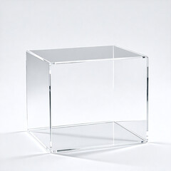 An empty, transparent display case made of acrylic, isolated on a white background. Ideal for showcasing products, minimalist designs, and creative mockups.