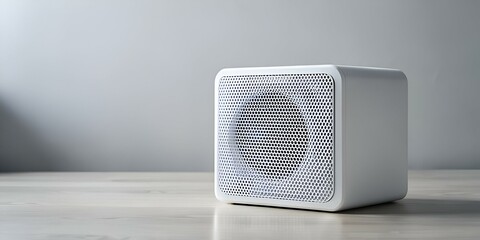 A modern. white speaker with a sleek design and a subtle. grid like pattern. perfect for showcasing audio products or creating a minimalist aesthetic.