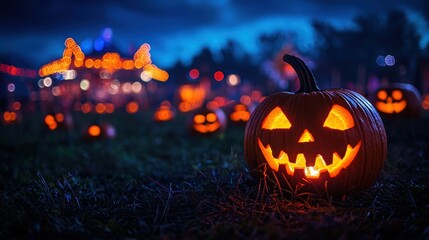Enchanting Country Fair with Glowing Jack o'Lanterns at Nightfall - Ultra HD