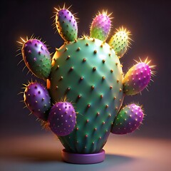 A vibrant. stylized cactus with glowing spines.