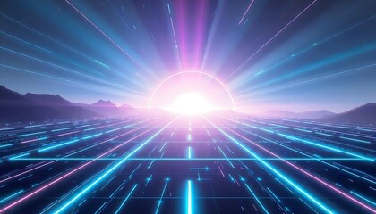 Obraz premium laser background Futuristic horizon background technology backdrop Modern Abstract 3D Illustration.