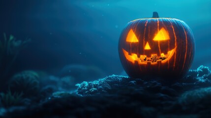 Naklejka premium Enchanting Underwater Jack-o'-Lantern: Halloween meets Ocean Life