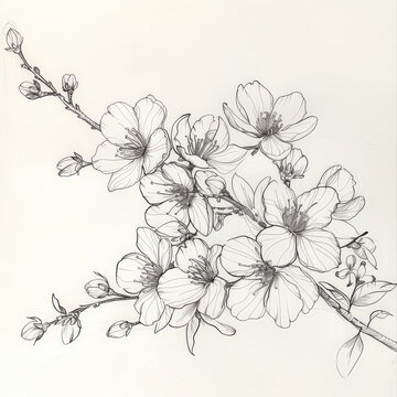 flower, cherry, Japan, floral, vector, nature, illustration, pattern, plant, drawing, leaf, art, vintage, decoration, sketch, branch, design, flowers, blossom, summer, spring, black, rose, garden, bea