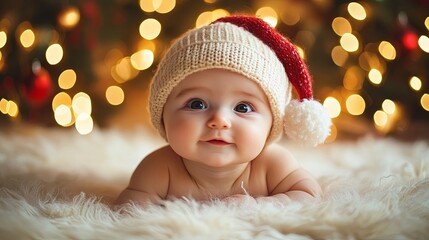Newborn baby on christmas background