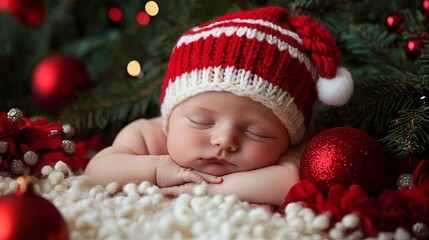 Newborn baby on christmas background