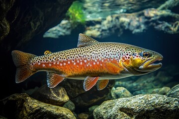 Fototapeta premium Brown Trout Swimming in a Riverbed