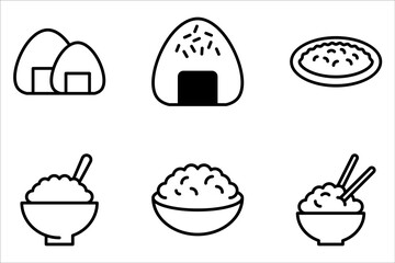 Fried Rice vector icon set collection. Fried Rice Outline flat Icon on white background