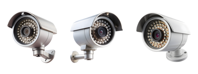 set of security camera isolated on transparent background, cut out