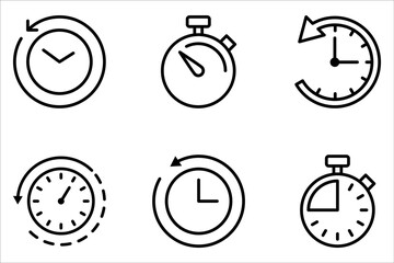 Countdown Icon set. Stopwatch icon set. Line and glyph stopwatch timer on white background