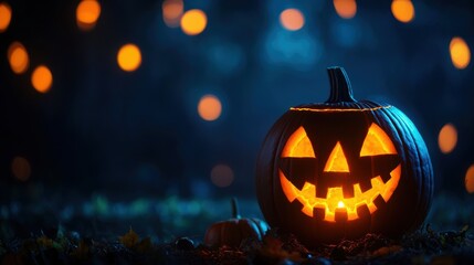 Fototapeta premium Illuminated Abstract Pumpkins: Creative Halloween Decor with Copy Space