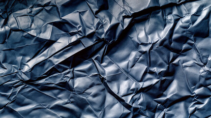 The dark blue paper features an array of crumples and creases, highlighted by soft lighting that accentuates its texture and depth, creating an intriguing visual effect - Generative AI