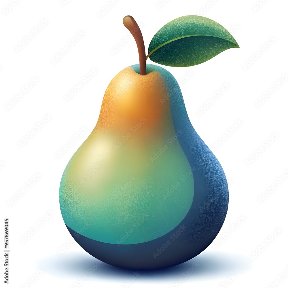 Poster a unique and stylish 3d illustration of a pear with a vibrant color scheme.