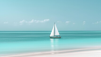 Obraz premium A single sailboat floating and sailing on water