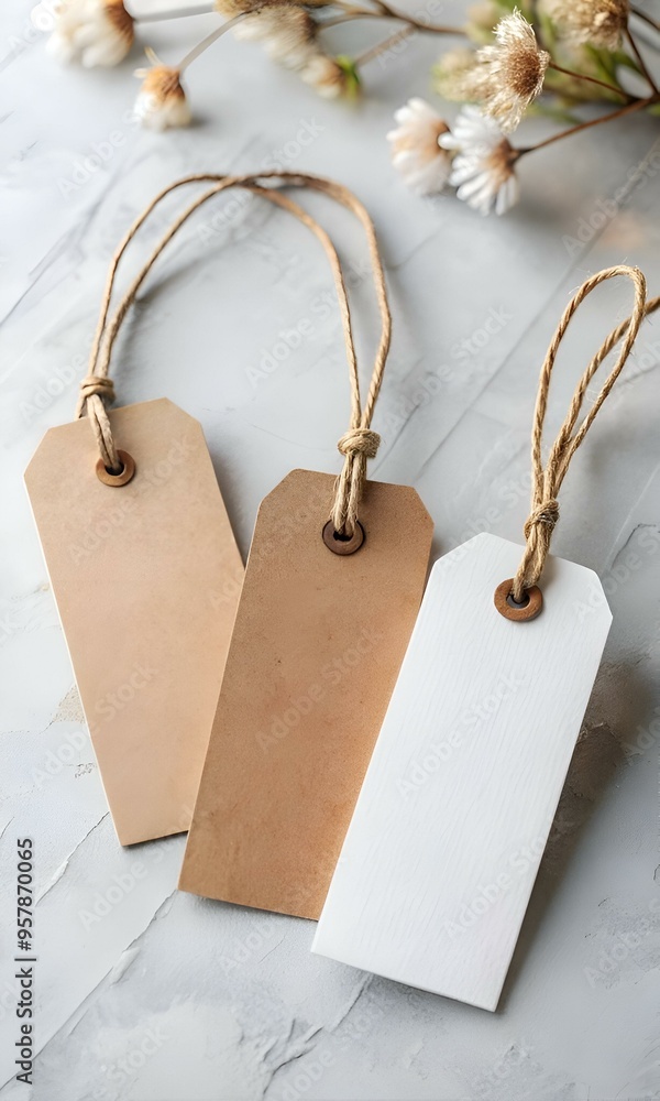 Leinwandbilder three rustic. blank tags with twine. perfect for adding your own text or design.